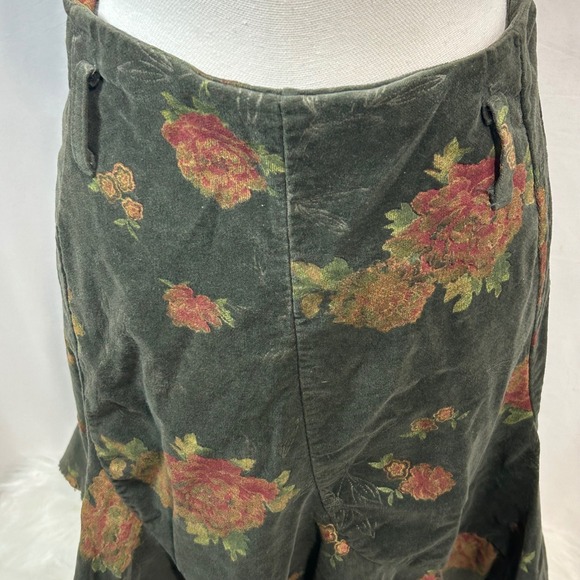 Tres Jolie Made Italy Green Floral Velvet Frayed Hem Midi Skirt - Picture 2 of 8